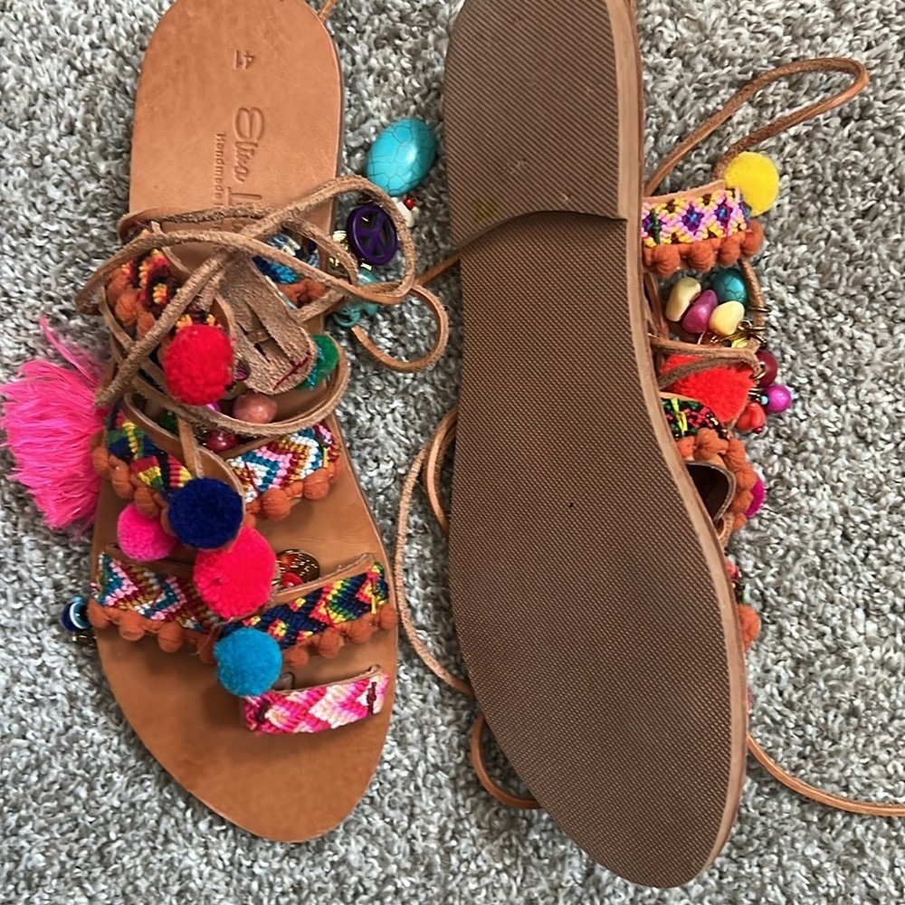 Anthropologie Elina Linardaki Penny Lane Gladiator Sandals Flats - Picture 5 of 5